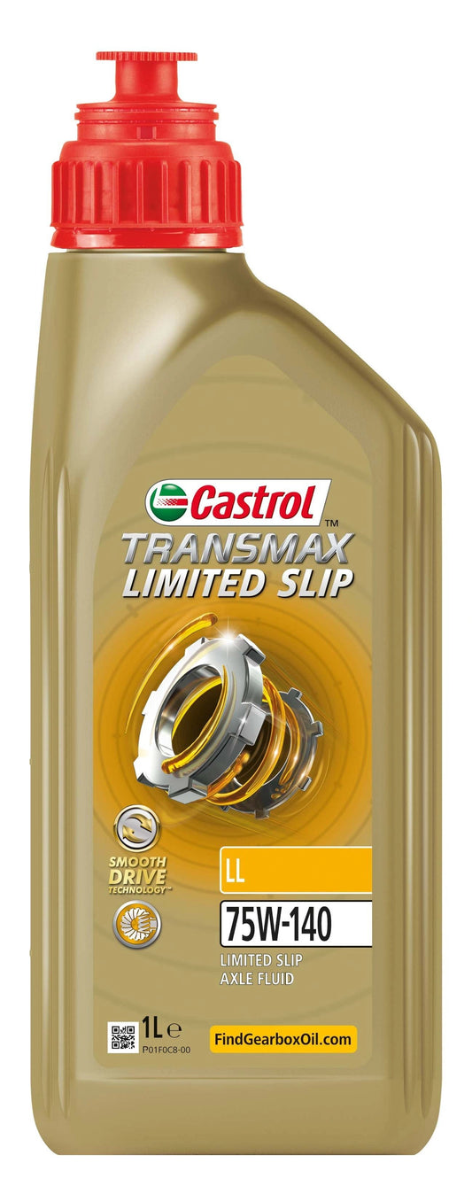 Castrol Transmax Limited Slip LL 75W-140 1L axle fluid bottle in a gold container with red cap