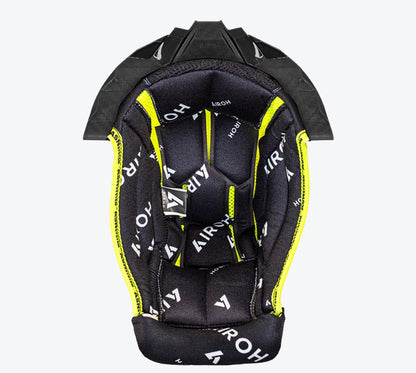 Airoh Twist 3 Crown padding for helmet; black/white with neon yellow trim and visible Airoh branding.