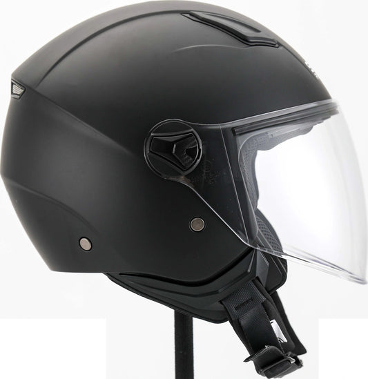 SnowPeople Junior Jet helmet, matte black with clear visor