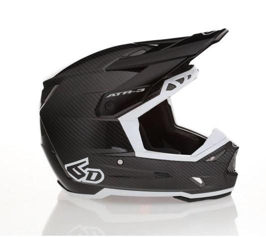 6D Helmet ATR-3 Solid Gloss Black White FIM, XS - MxProStoreParts