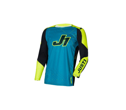 Just1 J-Flex 2.0 Frontier jersey teal with neon yellow sleeves and black panels