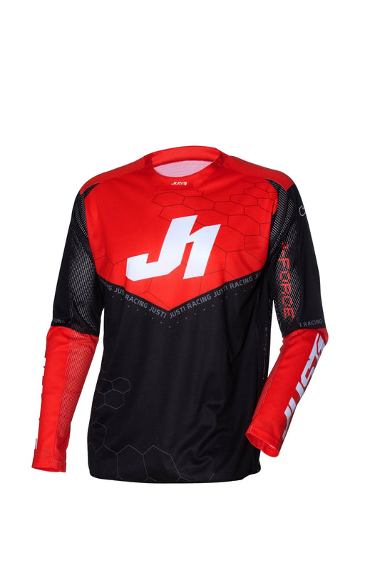 Just1 J-Force Hexa red/black/white jersey, long-sleeve racing top with hex pattern and white logo