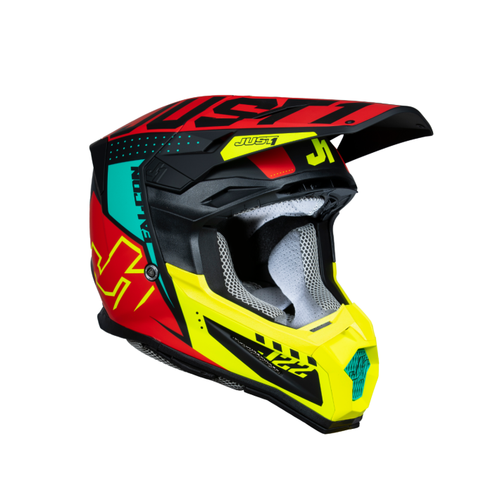 Just1 J-22 F Junior Falcon Motorcross Helm Fluo Rood Geel Zwart