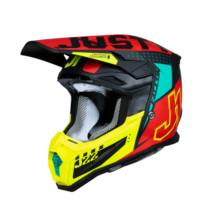 Just1 J-22 F Junior Falcon Motorcross Helm Fluo Rood Geel Zwart