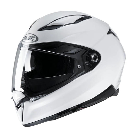 HJC F70 pearl white full-face motorcycle helmet with clear visor