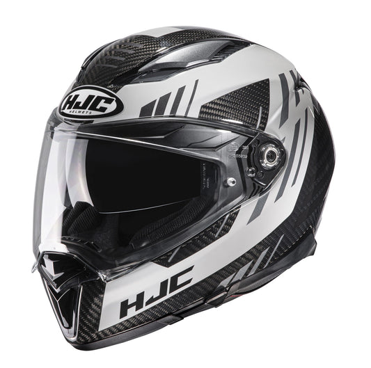 HJC F70 Carbon Kesta full-face motorcycle helmet in black/grey with carbon-fiber pattern