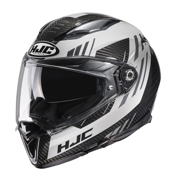 HJC F70 Carbon Kesta full-face motorcycle helmet in black/grey with carbon-fiber pattern