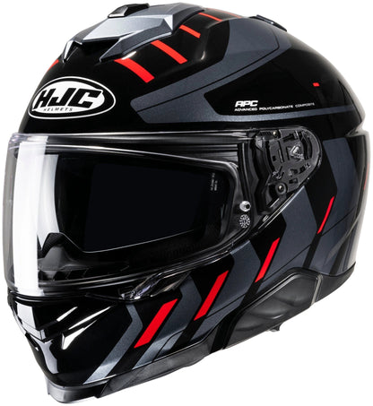 HJC i71 Simo full-face motorcycle helmet in black gray red with clear visor