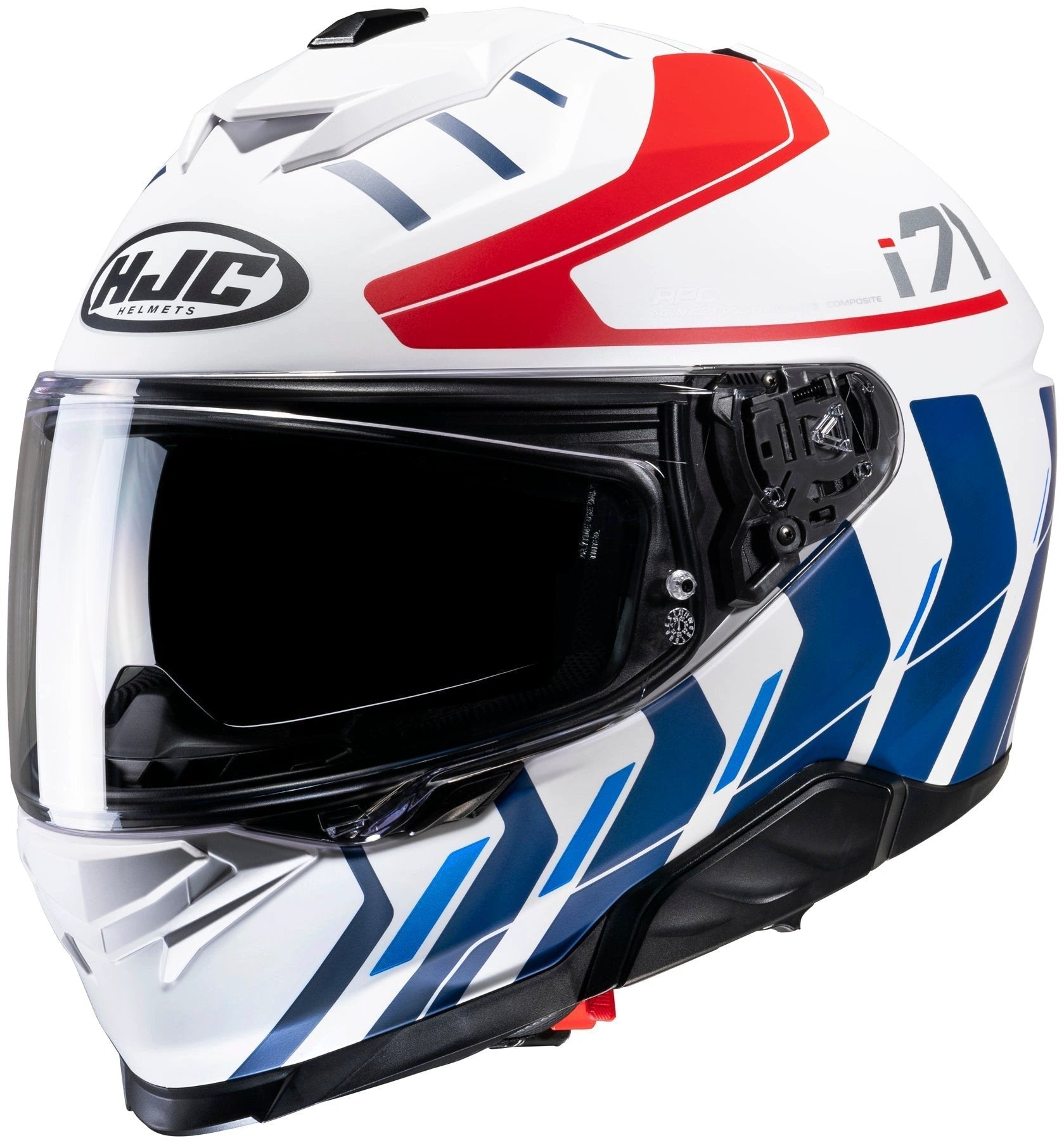 HJC i71 Simo white/blue full-face motorcycle helmet with red accents