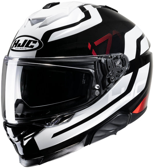 HJC i71 Enta full-face helmet in black, white and red with clear visor