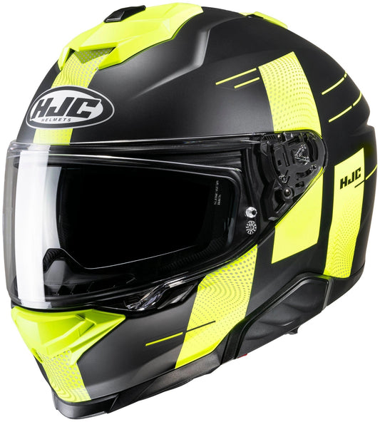 HJC i71 Peka neon yellow and black full-face motorcycle helmet with clear visor