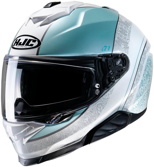 HJC i71 Sera helmet in white and turquoise with clear visor