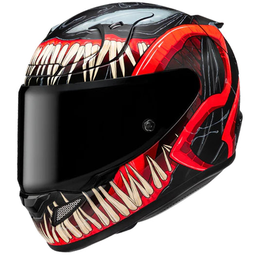 HJC RPHA 12 Venom 3 Marvel helmet with black visor and red venom graphic