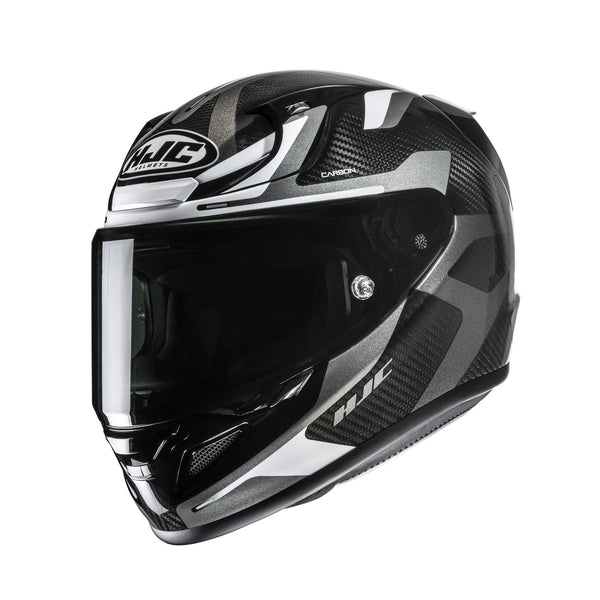 HJC RPHA 12 Carbon Xentra motorcycle helmet in black, white and gray with carbon graphics