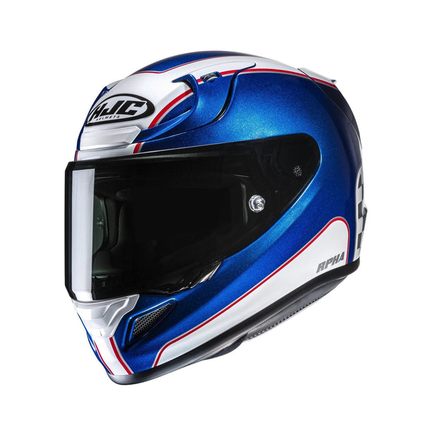 HJC RPHA 12 Respon Blue/White MC2 full-face helmet with metallic blue finish and red trim