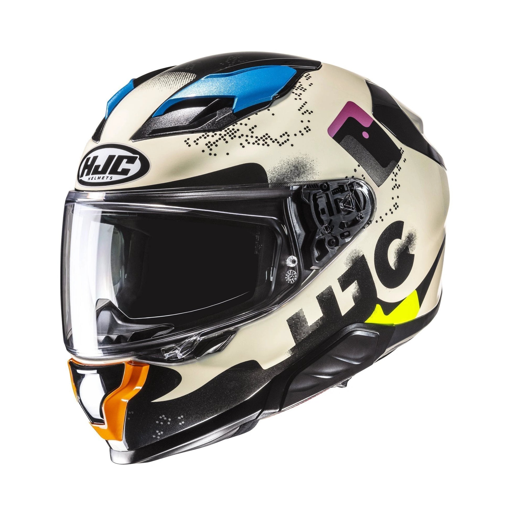 HJC full-face helmet F71 Faco White/Black/Multi MC28 with blue accents
