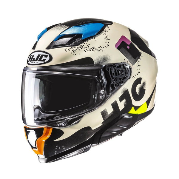 HJC full-face helmet F71 Faco White/Black/Multi MC28 with blue accents