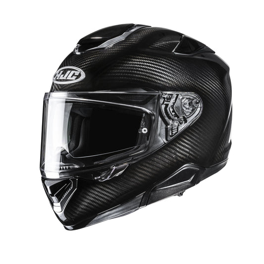 HJC RPHA 72 Carbon full-face motorcycle helmet with clear visor, black carbon finish
