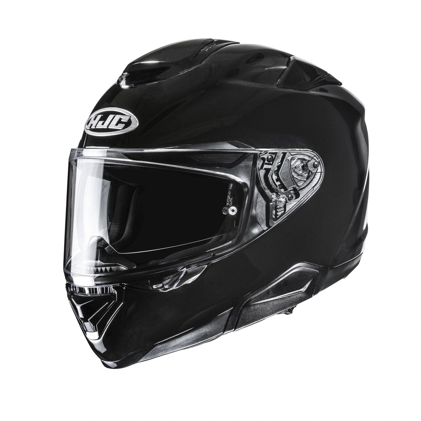 HJC RPHA 72 Black full-face motorcycle helmet with clear visor.