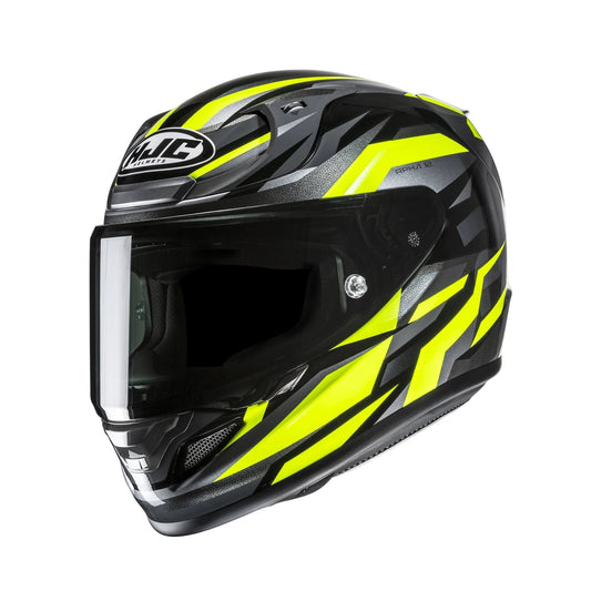 HJC RPHA 12 Dravix helmet, black with neon yellow graphics and visible HJC logo