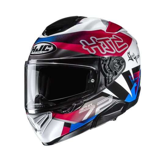 HJC RPHA 72 full-face motorcycle helmet in Goldy Red/White with bold graphics