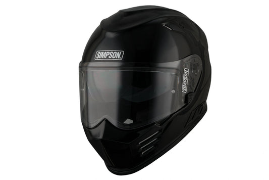 SIMPSON Helmet Venom Gloss Black, glossy black full-face motorcycle helmet with clear visor.