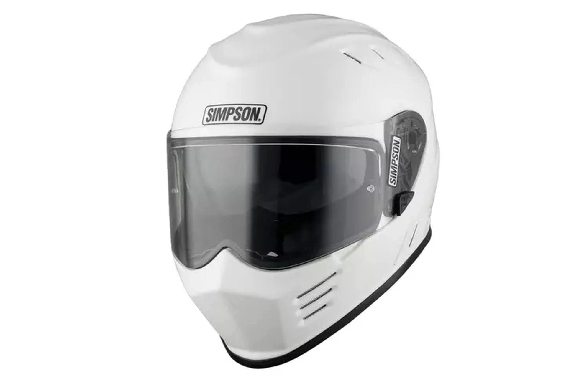 Simpson Venom 06 helmet, solid gloss white with dark visor.