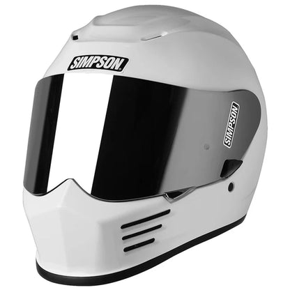 SIMPSON Speed 06 solid white full-face motorcycle helmet with dark visor and logos.