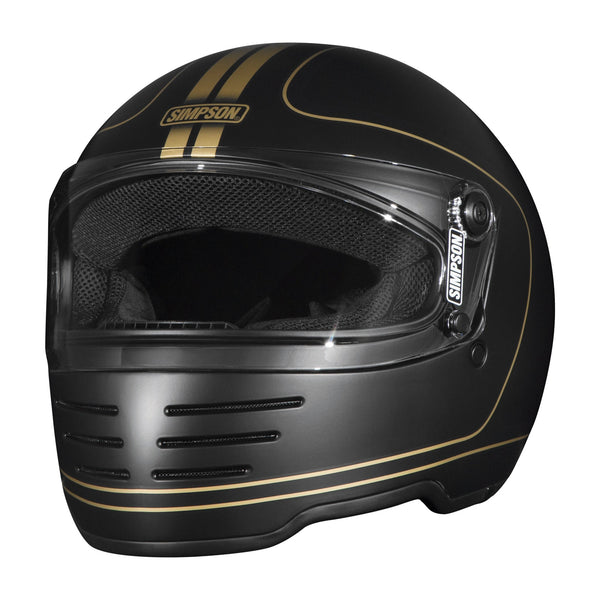 SIMPSON M62 Hondo Carbon helmet, black carbon shell with gold stripes, full-face motorcycle helmet