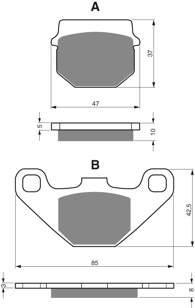 Technische illustratie: GOLDFREN Brake Pads 042 Ceramic Carbon AD – 042 AD; uitvoering volgens artikelgegevens
