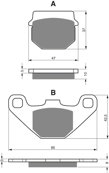 Technische illustratie: GOLDFREN Brake Pads 042 Ceramic Carbon AD – 042 AD; uitvoering volgens artikelgegevens