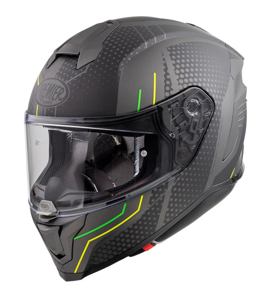 Premier Hyper BP 6 BM full-face helmet in dark gray with neon green and yellow accents