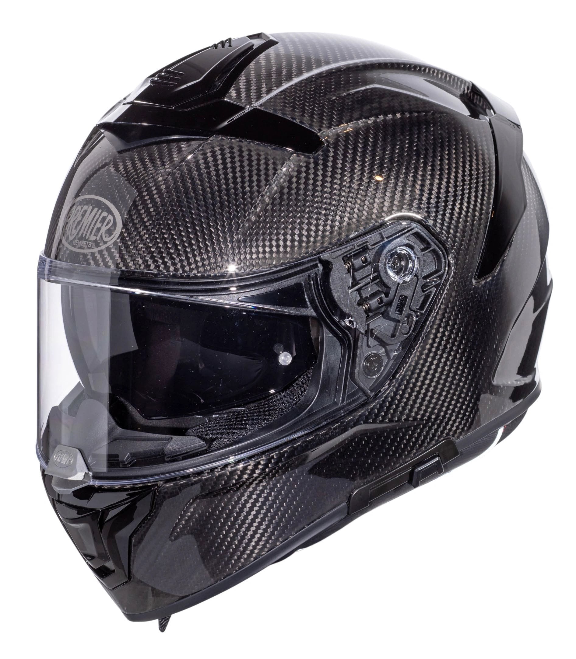 Premier Devil Carbon full-face motorcycle helmet with carbon fiber finish, black with clear visor