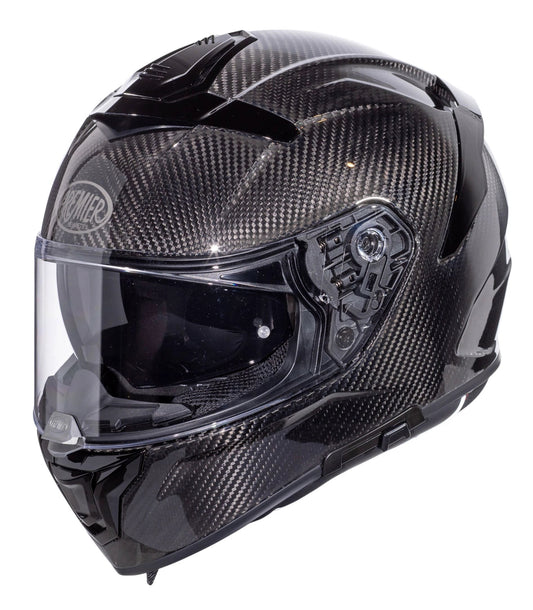 Premier Devil Carbon full-face motorcycle helmet with carbon fiber finish, black with clear visor