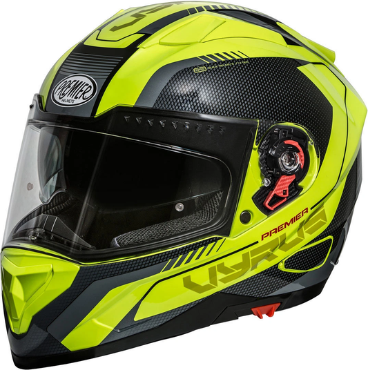 Premier Helmets Vyrus MP Fluo full-face motorcycle helmet in neon yellow with black graphics