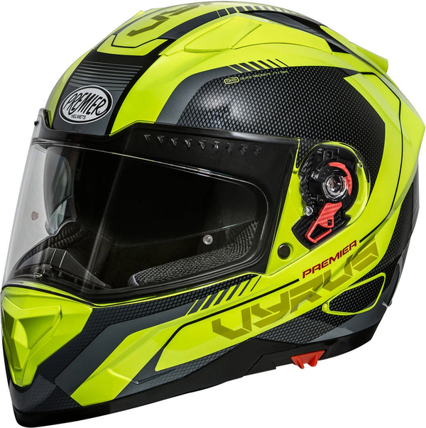 Premier Helmets Vyrus MP Fluo full-face motorcycle helmet in neon yellow with black graphics