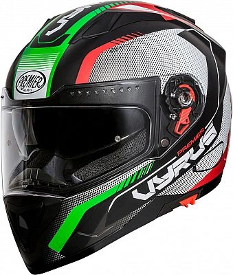 Premier Vyrus MP IT BM full-face motorcycle helmet with black base and green, red, white graphics