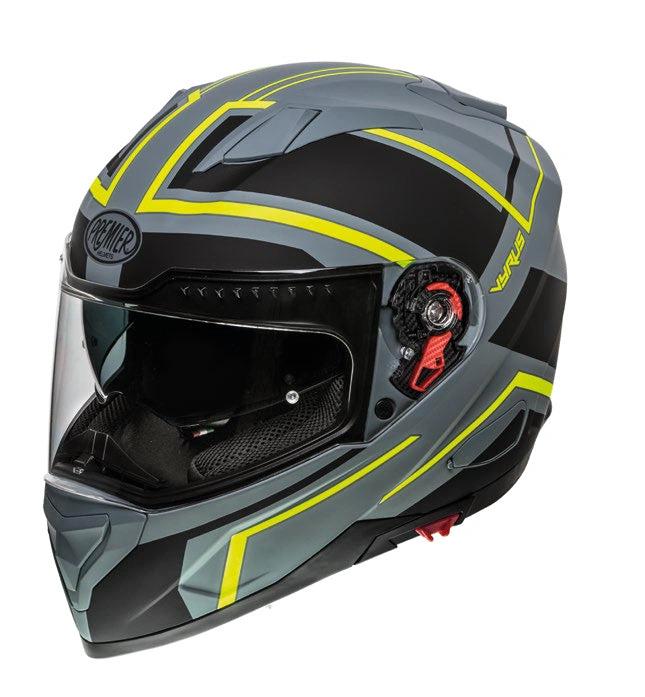 Premier Vyrus ND Y grey full-face motorcycle helmet with neon-yellow accents