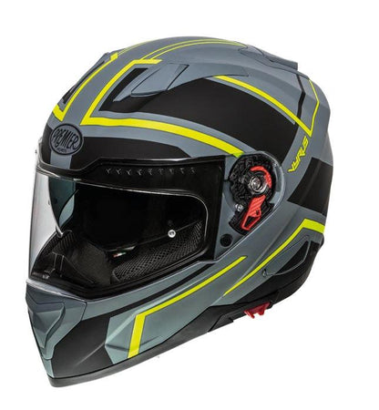 Premier Vyrus ND Y grey full-face motorcycle helmet with neon-yellow accents