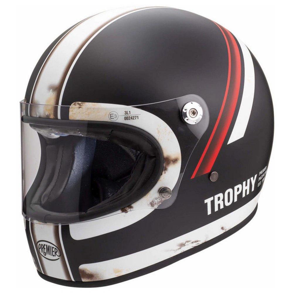 Premier Trophy DO 92 Old Style BM helmet with black shell, white/red stripes, clear visor