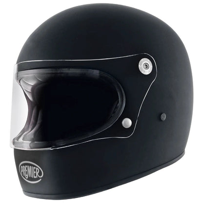 Premier Trophy U9 BM helmet in matte black with clear visor and Premier logo