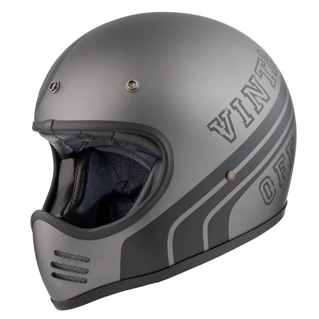 Premier MX BTR 17 BM helmet in matte gray with black trim and striped side graphics
