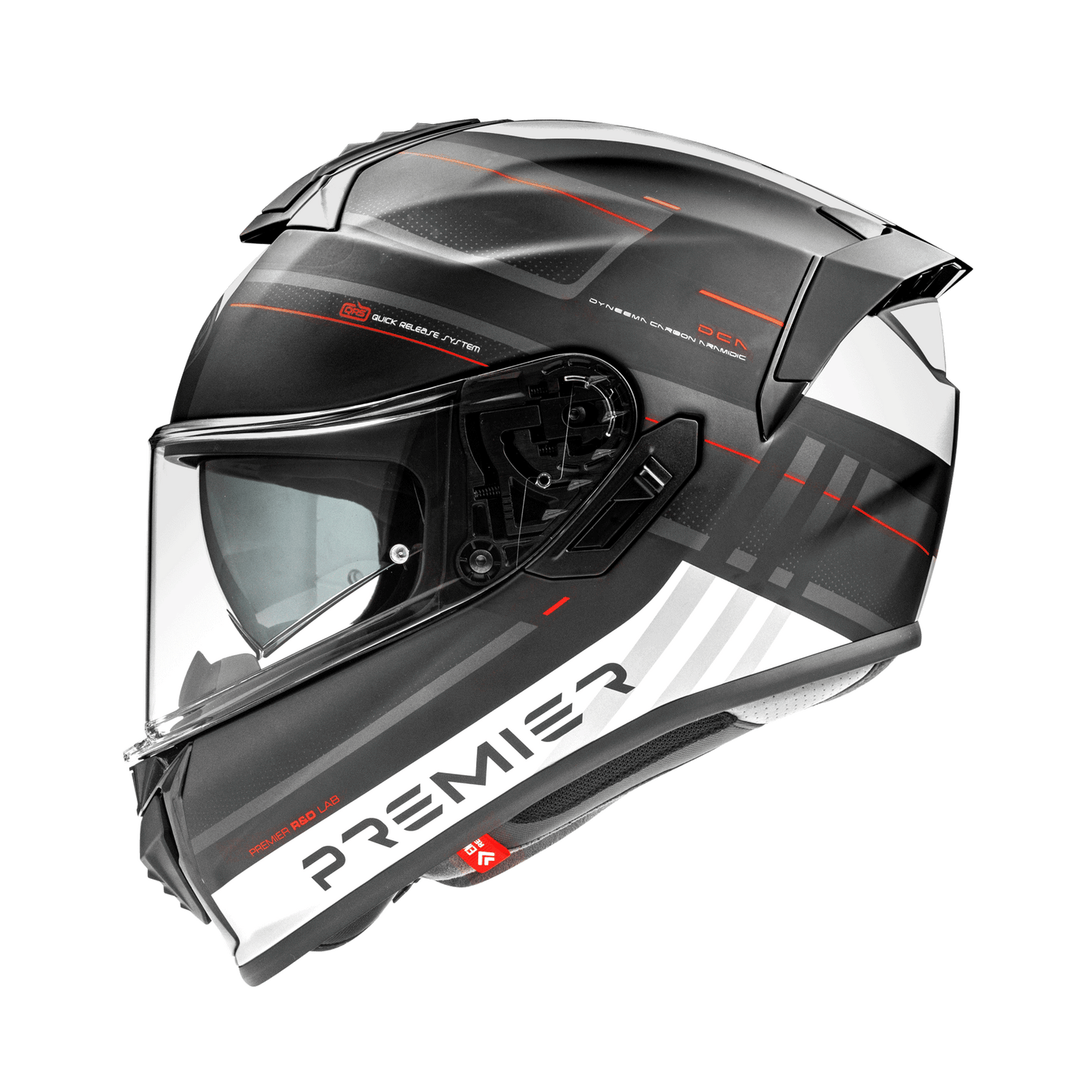 Premier Evoluzione SP 2 BM full-face motorcycle helmet in black-gray with red detailing and clear visor