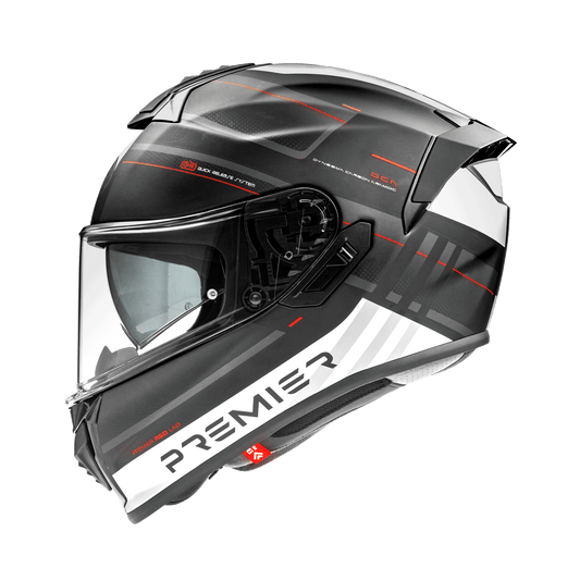 Premier Evoluzione SP 2 BM full-face motorcycle helmet in black-gray with red detailing and clear visor