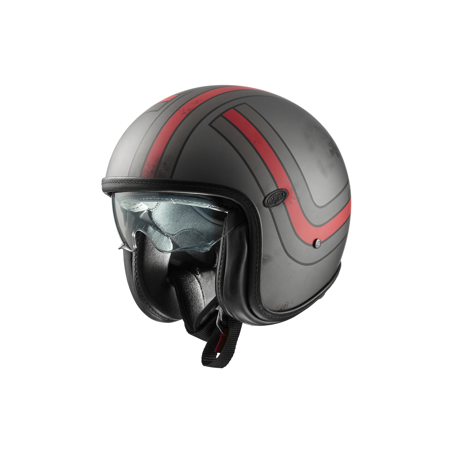 Premier helmet Vintage Platinum ED. EX 92 BM, gray with red racing stripes, open-face with clear visor