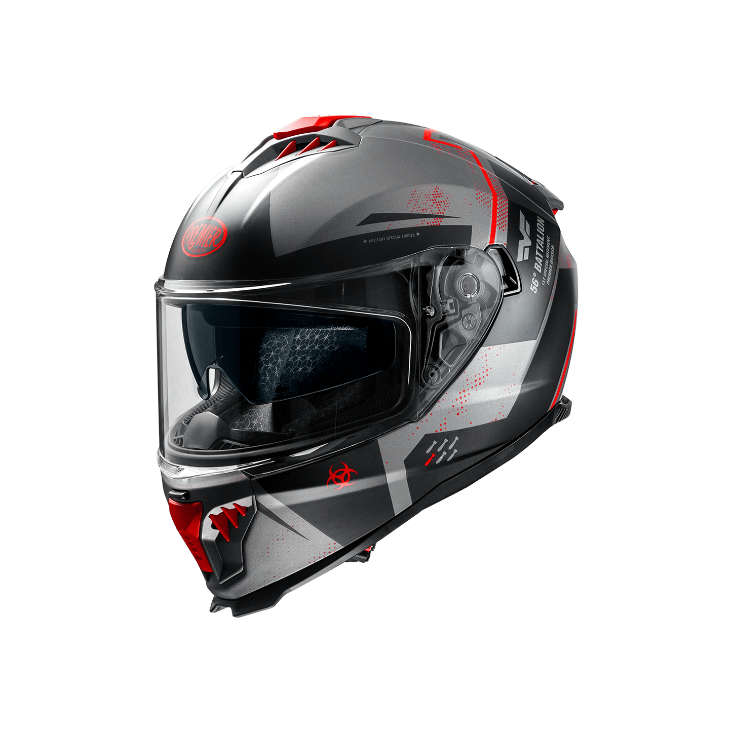 Premier Typhoon BA 17 BM full-face helmet in gray/black with red accents and clear visor
