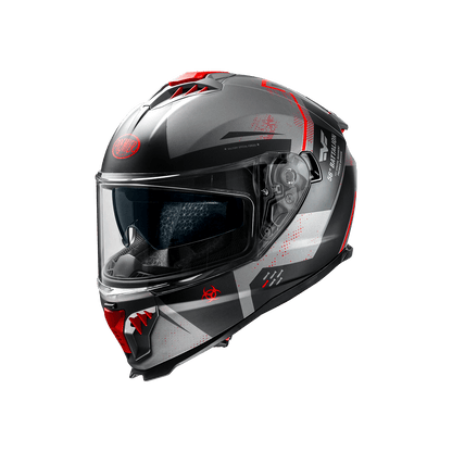 Premier Helmets Typhoon BA 17 BM full-face helmet in gray with red accents and tinted visor