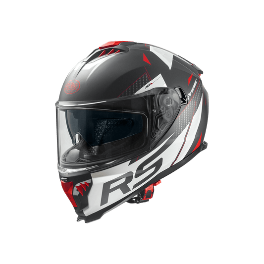 Premier Typhoon RS 2 BM full-face helmet in black, white and red with tinted visor