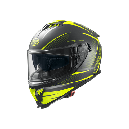 Premier Typhoon U9 BM full-face motorcycle helmet with neon-yellow graphics and clear visor
