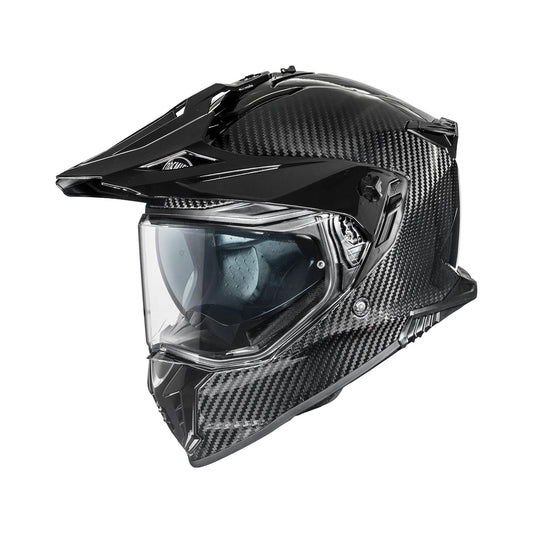 Premier Helmets Discovery Carbon full-face helmet with black carbon fiber shell and clear visor.